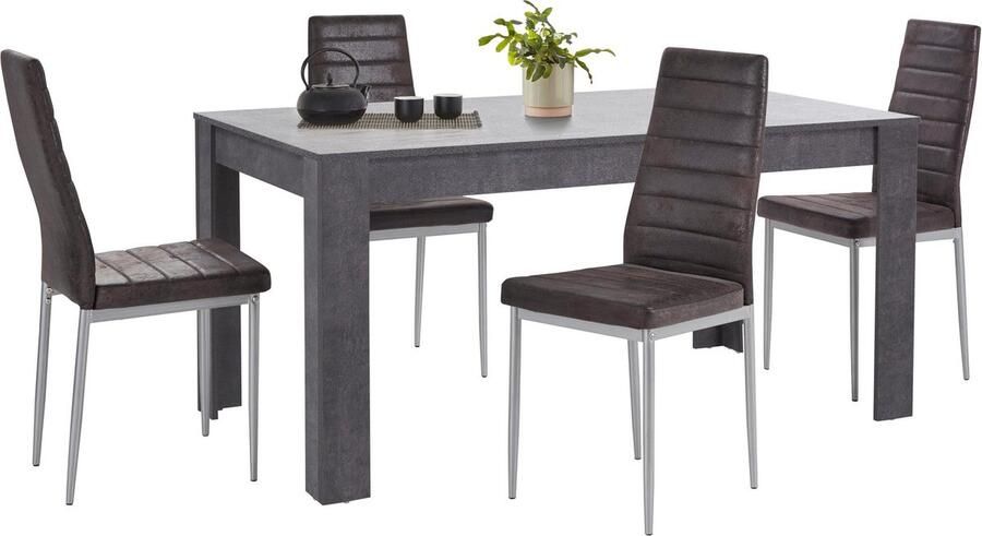 Loft24 Lynn & Kate|Set van Eettafel 160x90cm met 4 Stoelen Antraciet