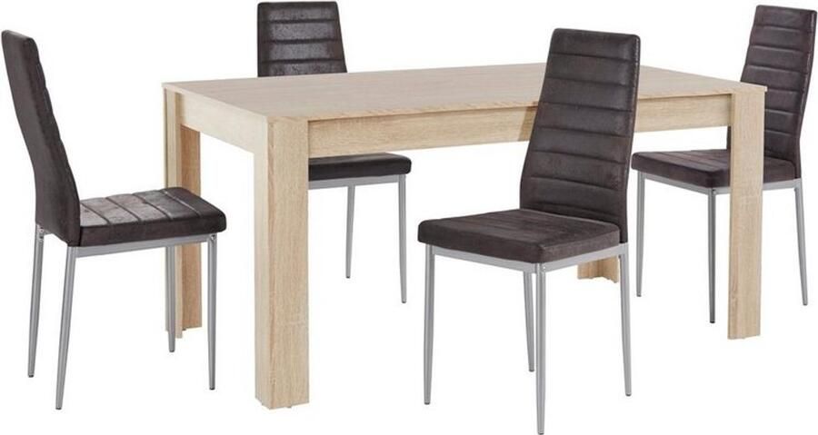 Loft24 Lynn & Kate|Set van Eettafel 160x90cm met 4 Stoelen in Antraciet