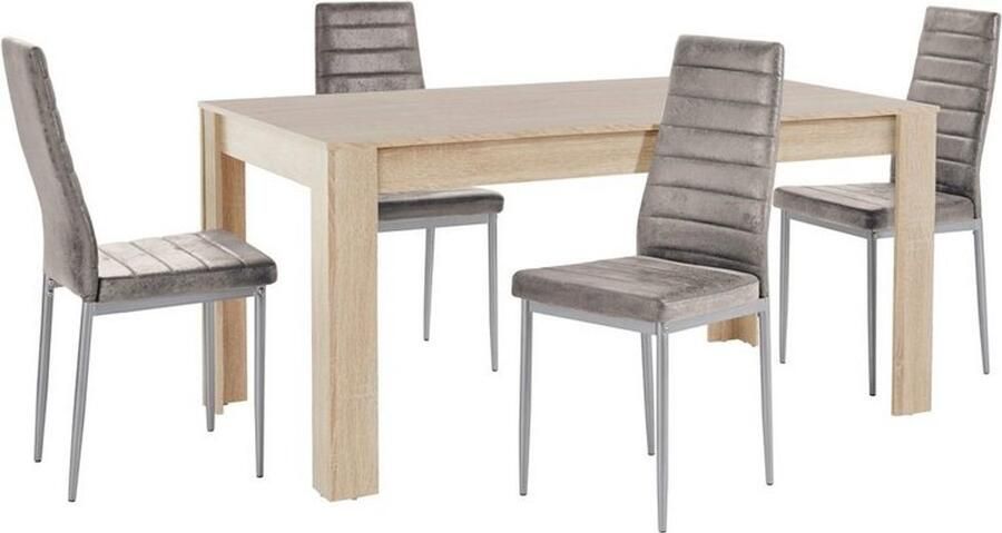 Loft24 Lynn & Kate|Set van Eettafel 160x90cm met 4 Stoelen in Lichtgrijs