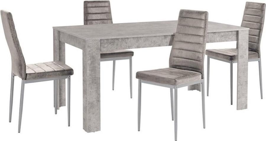 Loft24 Lynn & Kate|Set van Eettafel 160x90cm met 4 Stoelen Lichtgrijs
