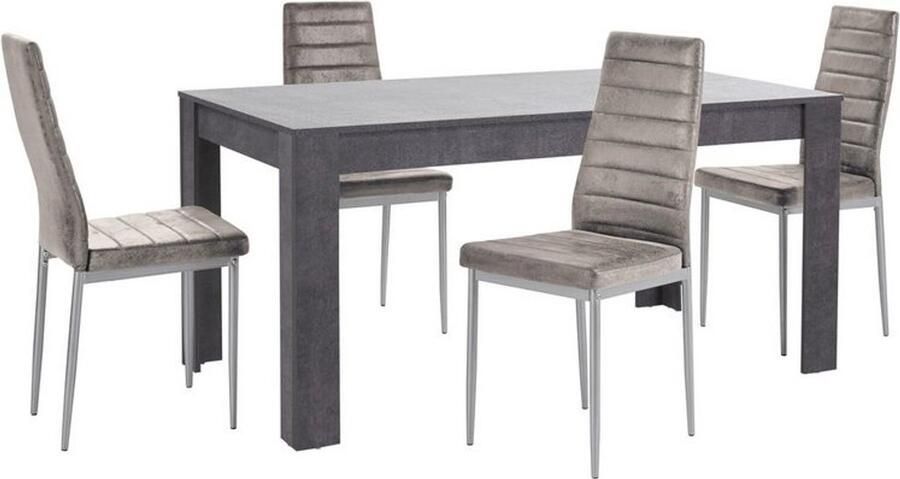 Loft24 Lynn & Kate|Set van Eettafel 160x90cm met 4 Stoelen Lichtgrijs