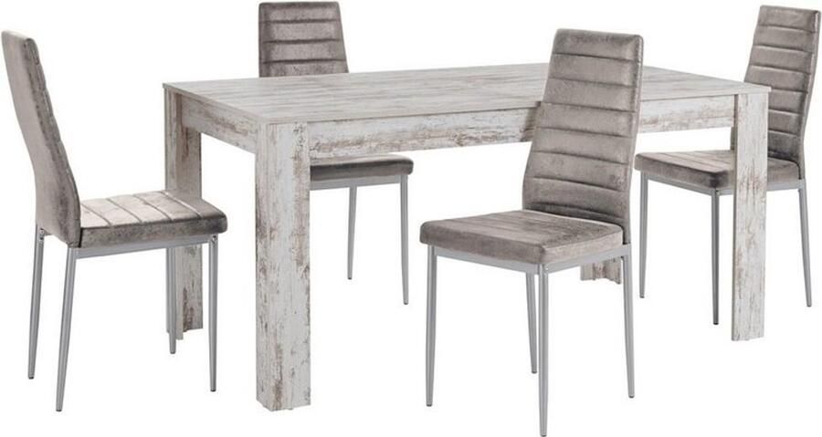 Loft24 Lynn & Kate|Set van Eettafel 160x90cm met 4 Stoelen Lichtgrijs