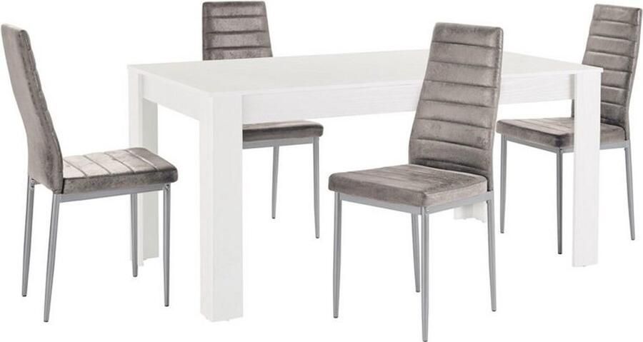 Loft24 Lynn & Kate|Set van Eettafel 160x90cm met 4 Stoelen Lichtgrijs