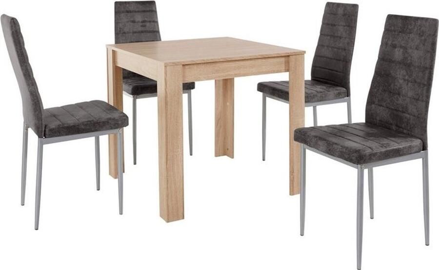 Loft24 Lynn & Kate|Set van Eettafel 80x80cm met 4 Stoelen Antraciet