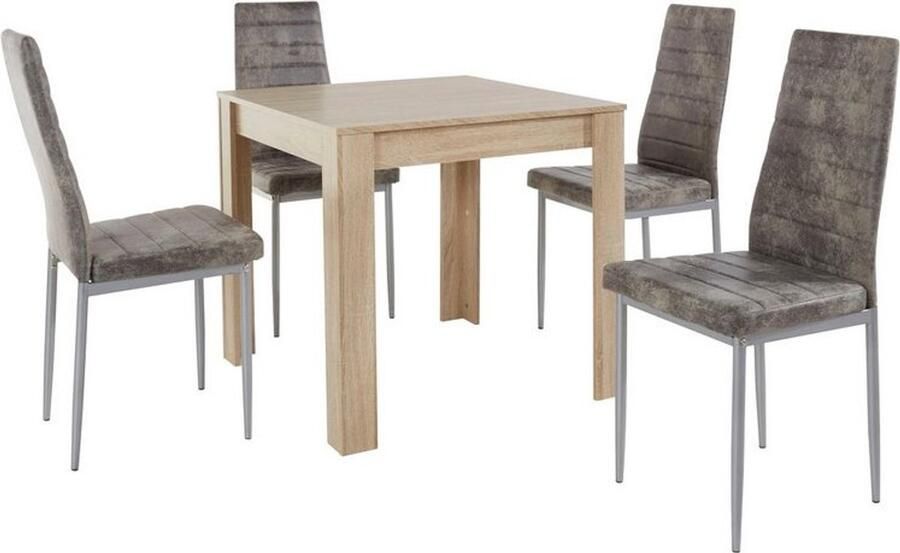 Loft24 Lynn & Kate|Set van Eettafel 80x80cm met 4 Stoelen Lichtgrijs