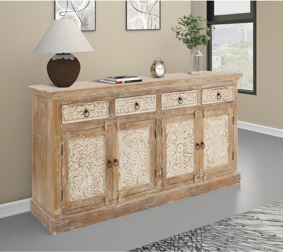 Loft24 Malati|Dressoir met 4 deuren en 4 lades in mangohout lichtbruin