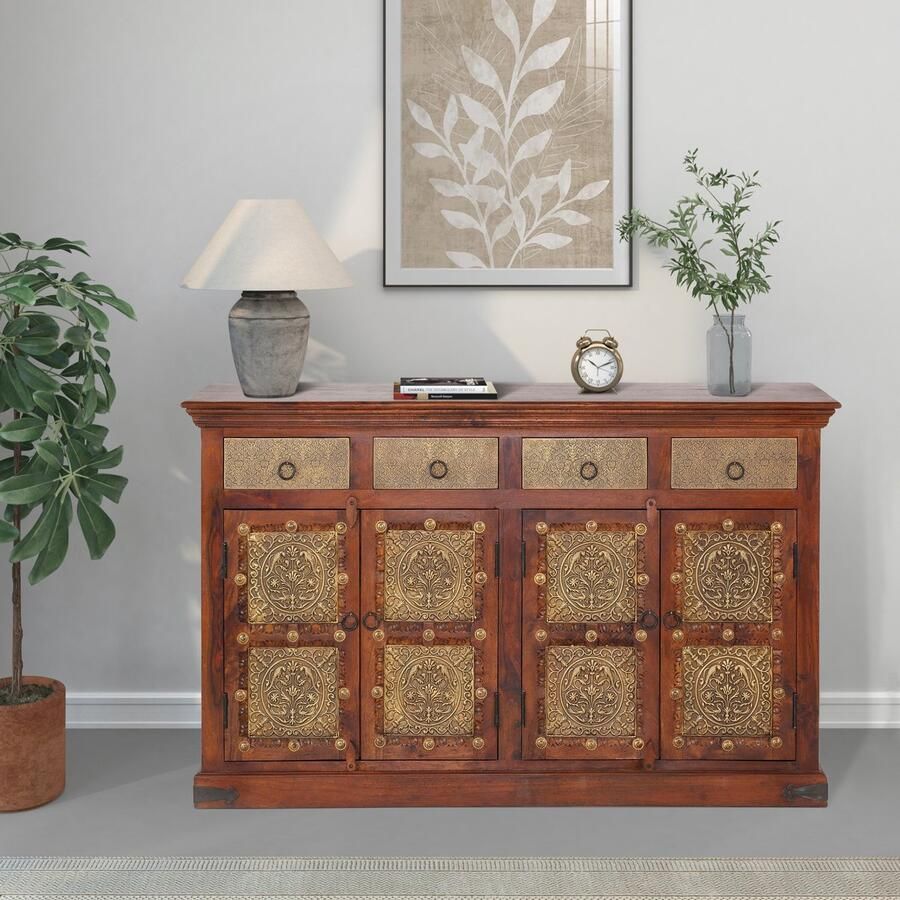 Loft24 Marco|Dressoir met 4 deuren en 4 lades in mangohout bruin