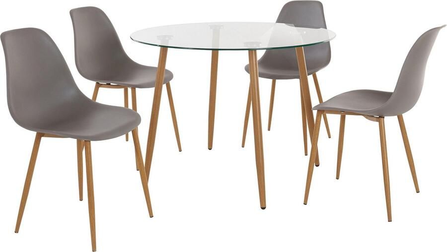 Loft24 Miller|Set van Eettafel 100cm met 4 Stoelen Lichtgrijs