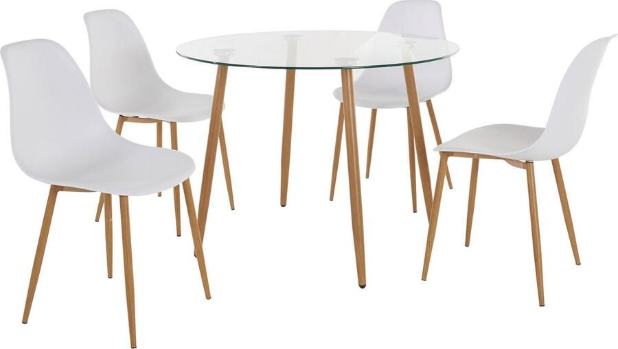 Loft24 Miller|Set van Eettafel 100cm met 4 Stoelen Wit