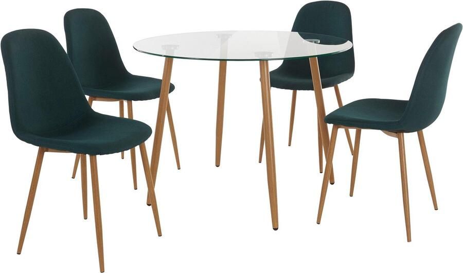 Loft24 Miller|Set van Eettafel met 4 Stoelen Groene Stof