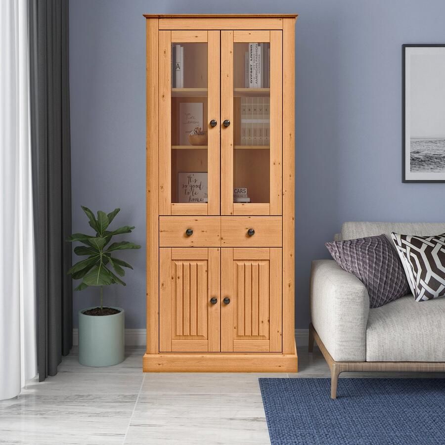 Loft24 Mille|Vitrine met 2 glazen deuren in dennen natuur