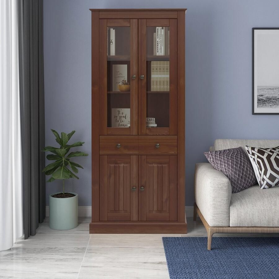 Loft24 Mille|Vitrine met 2 glazen deuren in dennenbruin