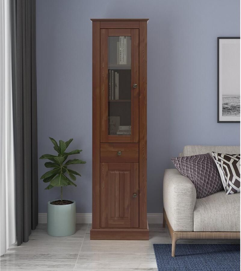 Loft24 Mille|Vitrine met deuren en lade in dennenbruin