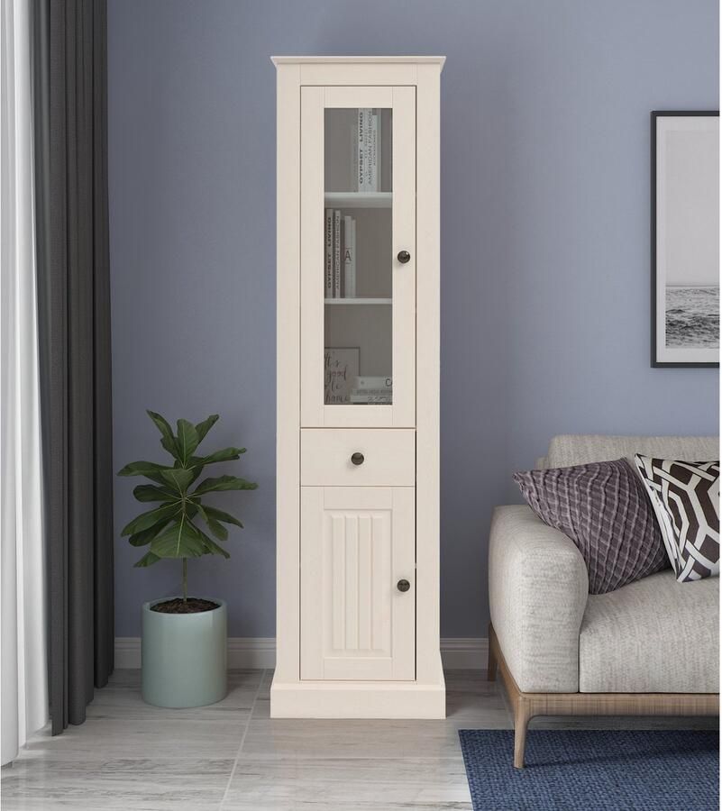 Loft24 Mille|Vitrine met deuren en lade in dennenwit