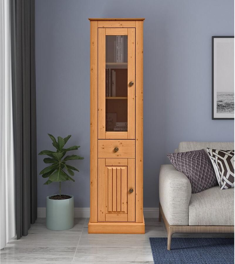 Loft24 Mille|Vitrine met deuren en lade in grenen natuur