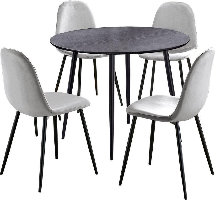 Loft24 Monza|Set van eettafel 100cm en 4 stoelen in grijs