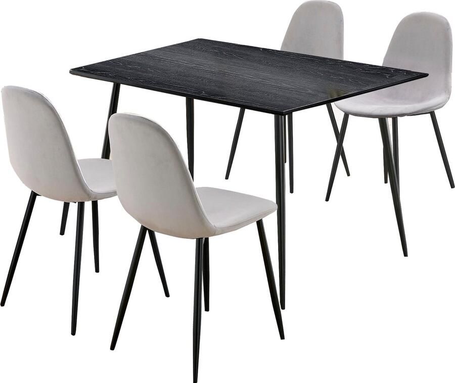 Loft24 Monza|Set van eettafel 120x80cm en 4 stoelen in grijs