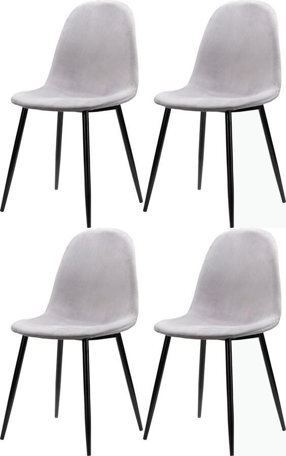 Loft24 Monza|Stoelen 4 Set in Fluweel Grijs Zwarte Poten