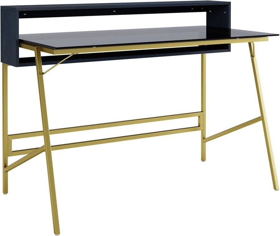Loft24 Morgan|Bureau met glazen tafelblad en goudkleurig metalen frame