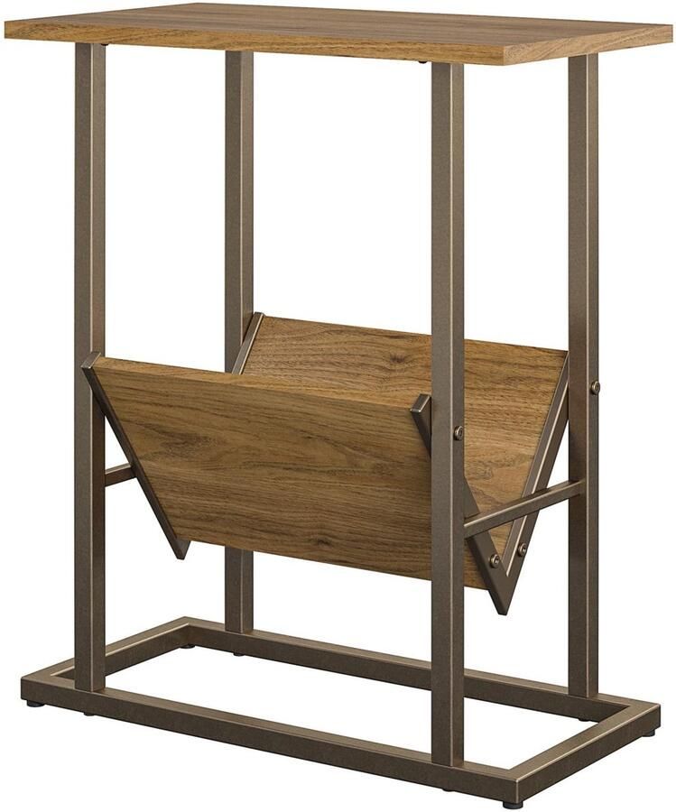 Loft24 Regal|Bijzettafel met 1 plank in effet walnoot met metalen onderstel