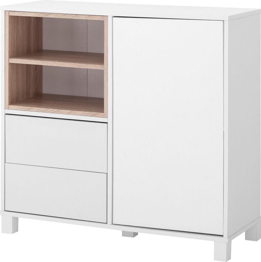Loft24 Paco|Commode met 1 deur en 2 laden in Wit Eikenlook