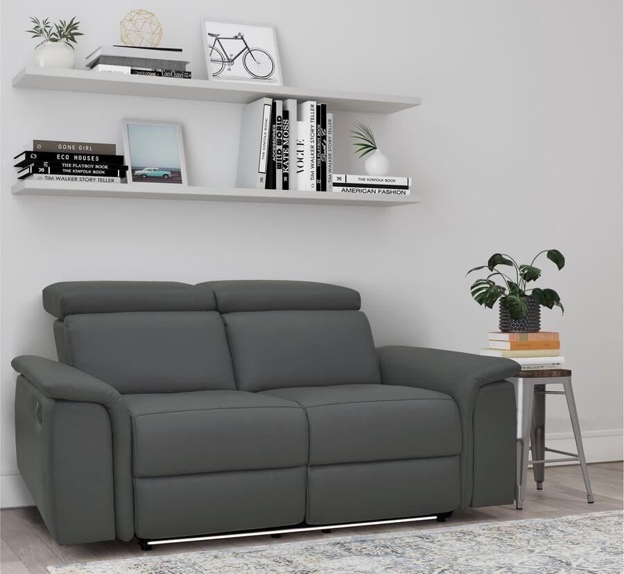 Loft24 Pareli|Sofa 2 zits met elektrische relaxfunctie in PU leder grijs