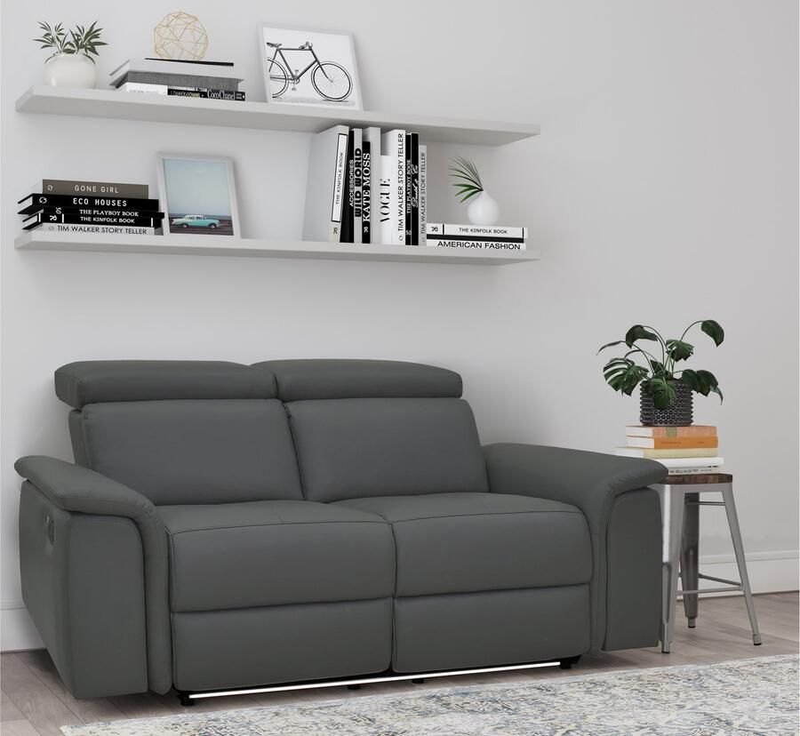 Loft24 Pareli|Sofa 2 zits met Manuel Relax-functie in PU leder grijs