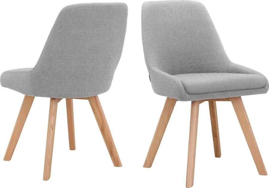 Loft24 Rudi|Eetkamerstoel met eikenhouten poten in stof lichtgrijs
