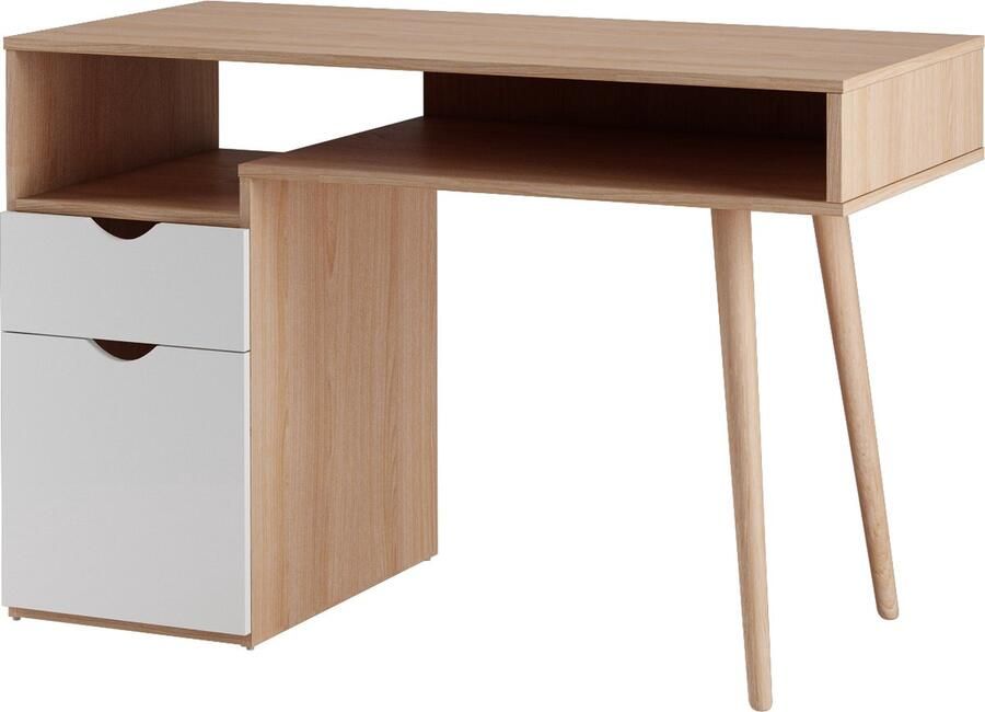 Bureau met 1 deur en 1 lade in MDF wit en eiken