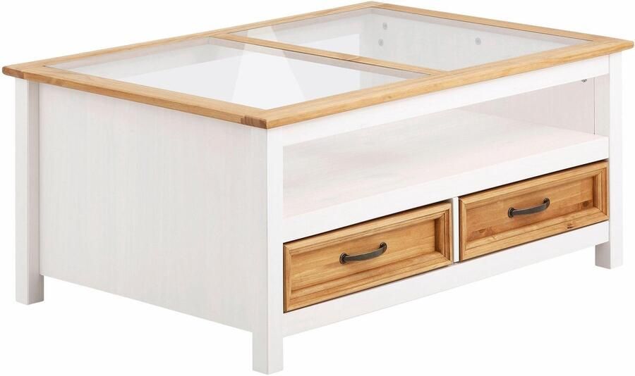 Loft24 Selma Tafel in Glas en Pijnboom Naturel en Wit