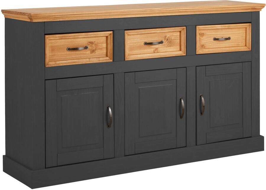 Loft24 Selma|Dressoir met 3 deuren en 3 lades in grenen antraciet