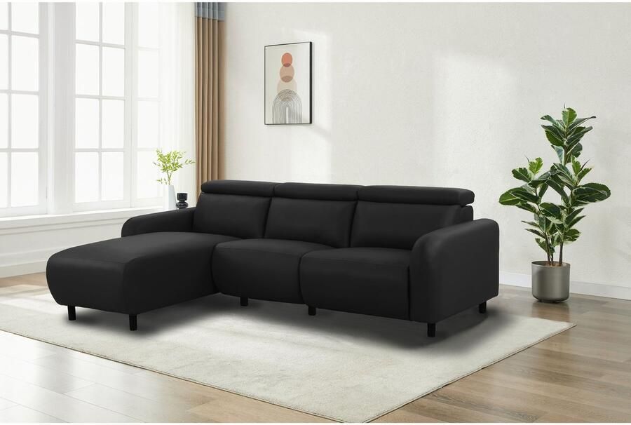 Loft24 Skaane|Hoekbank met L-vorm 274 cm elektrische functie in PU zwart Recamiere links