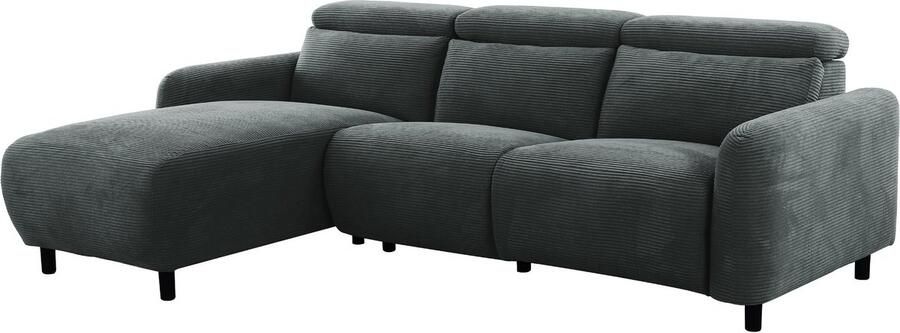 Loft24 Skaane|3-zitsbank met L chaise lounge elektrische functie in Cord antrazit Recamiere links