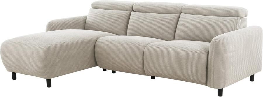 Loft24 Skaane|3-zitsbank met L chaise lounge elektrische functie in Cord creme Recamiere links