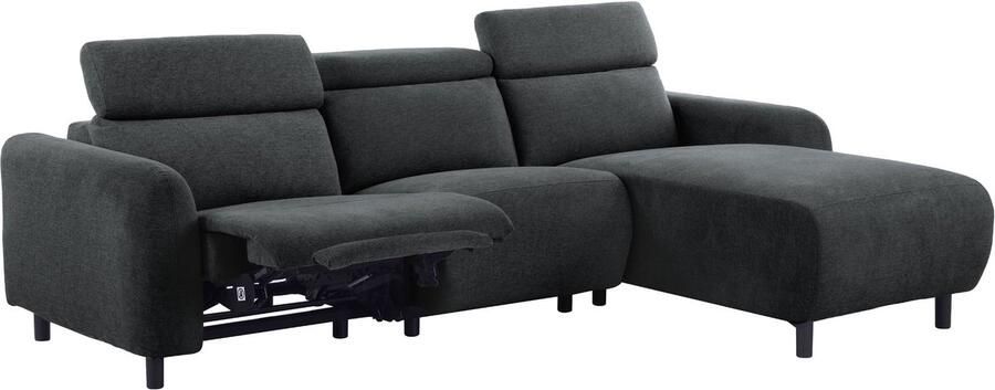 Loft24 Skaane|Hoekbank met L-vorm 274 cm elektrische functie lichtgrijze structuur Recamiere rechts