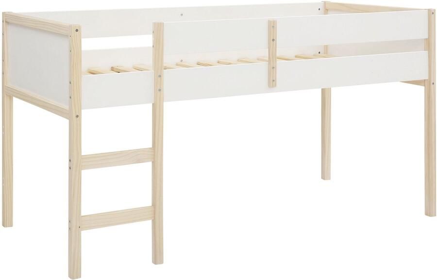 Loft24 Square Line|Midsleeper Bed 90x200 cm White in wood