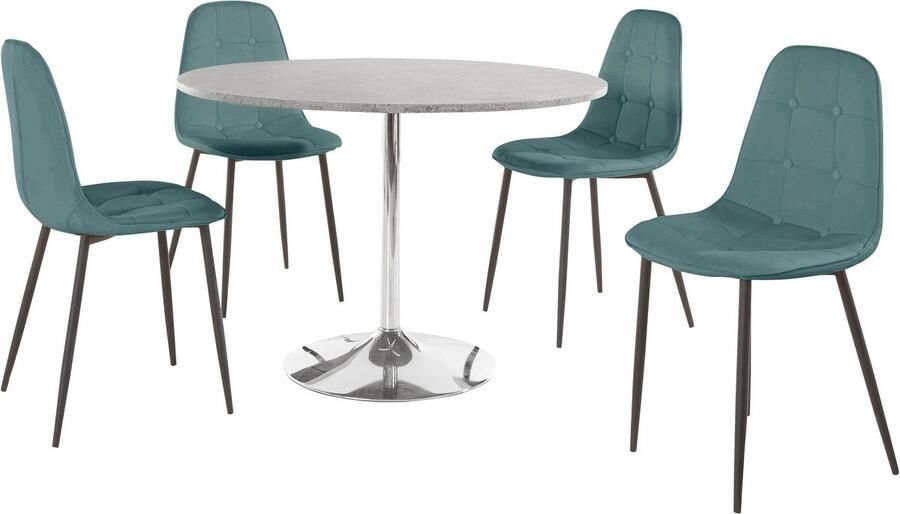 Loft24 Tumpet & Luna|Set van Eettafel 110cm met 4 Stoelen in Blauw