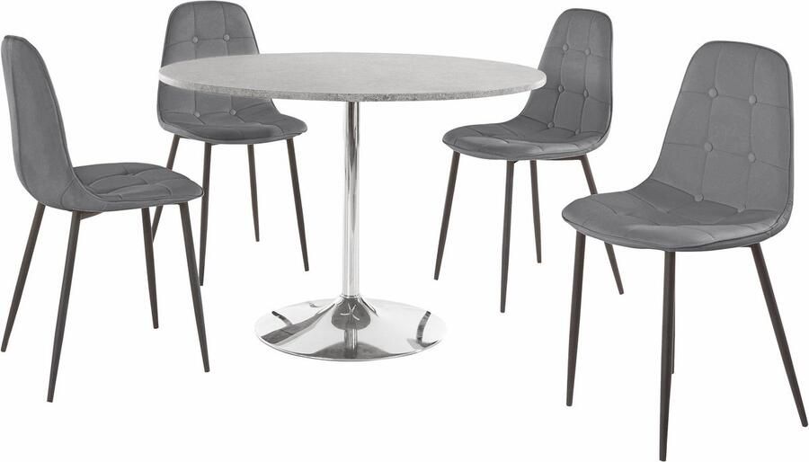Loft24 Tumpet & Luna|Set van Eettafel 110cm met 4 Stoelen in Grijs