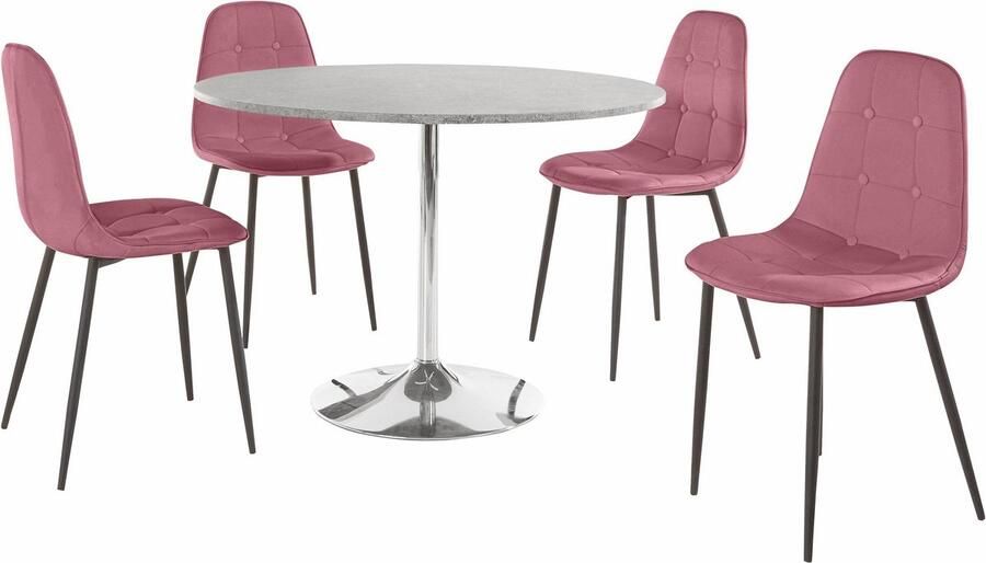 Loft24 Tumpet & Luna|Set van Eettafel 110cm met 4 Stoelen in Rose