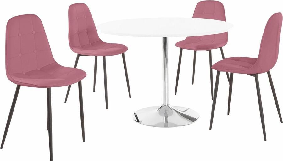 Notio Living Tumpet & Luna|Set van Eettafel 110cm met 4 Stoelen in Rose - Foto 5