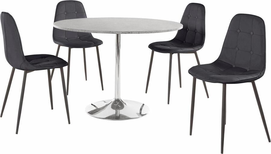 Loft24 Tumpet & Luna|Set van eettafel 110cm met 4 stoelen in zwart