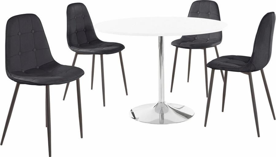 Loft24 Tumpet & Luna|Set van eettafel 110cm met 4 stoelen in zwart - Foto 5
