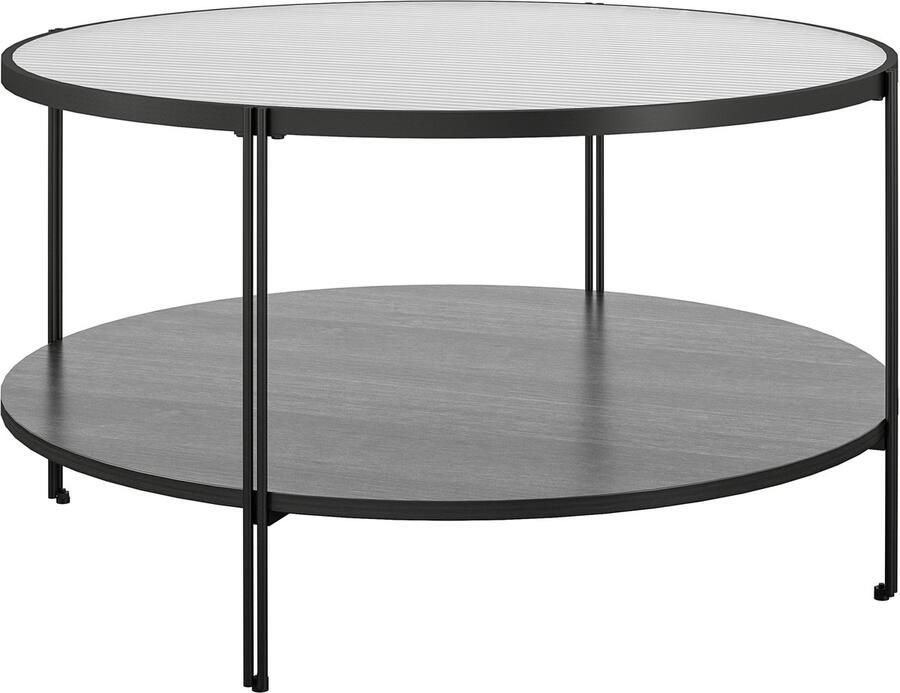 Queer Eye Wainwright Salontafel in glas en 1 plank in gelamineerd spaanplaat zwart eiken