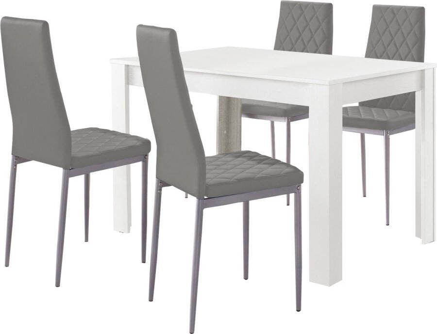 Loft24 Lynn & Brooke|Set van Eettafel 120x80cm met 4 Stoelen Grijs