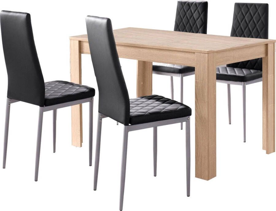 Loft24 Lynn & Brooke|Set van Eettafel 120x80cm met 4 Stoelen Zwart