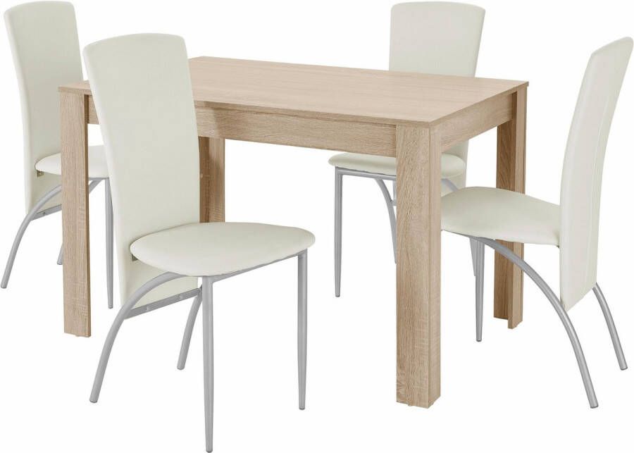 Loft24 Lynn & Nicole|Set van Eettafel 120x80cm met 4 Stoelen Lichtgrijs
