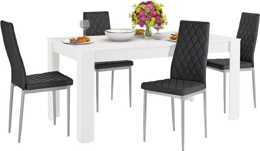 Notio Living Lynn & Brooke Set van Eettafel 160x90cm met 4 Stoelen Zwart (75 x 160 x 90 cm)