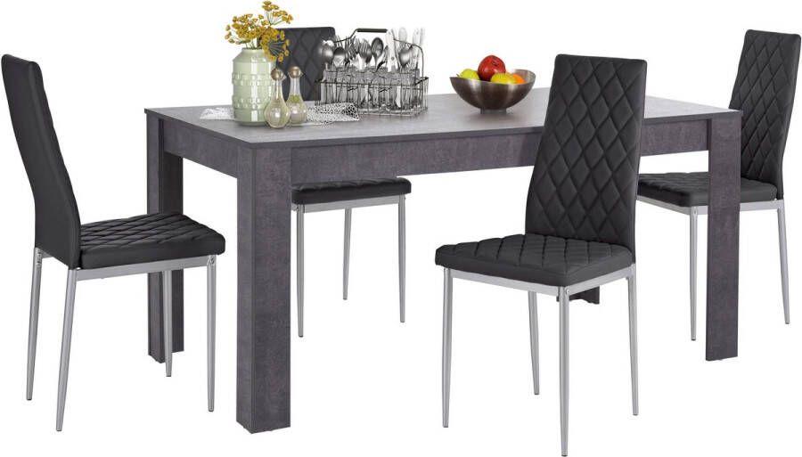 Loft24 Lynn & Brooke|Set van Eettafel 160x90cm met 4 Stoelen Zwart