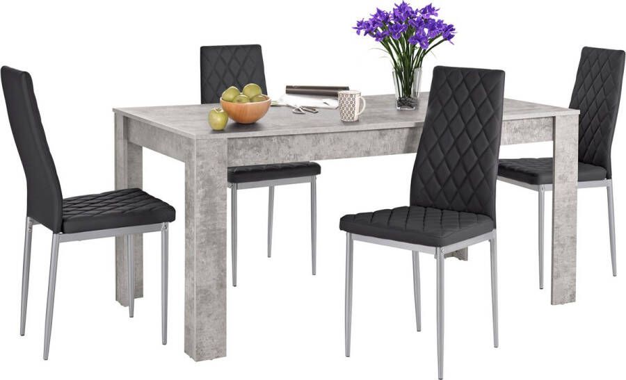 Loft24 Lynn & Brooke|Set van Eettafel 160x90cm met 4 Stoelen in Zwart - Foto 2