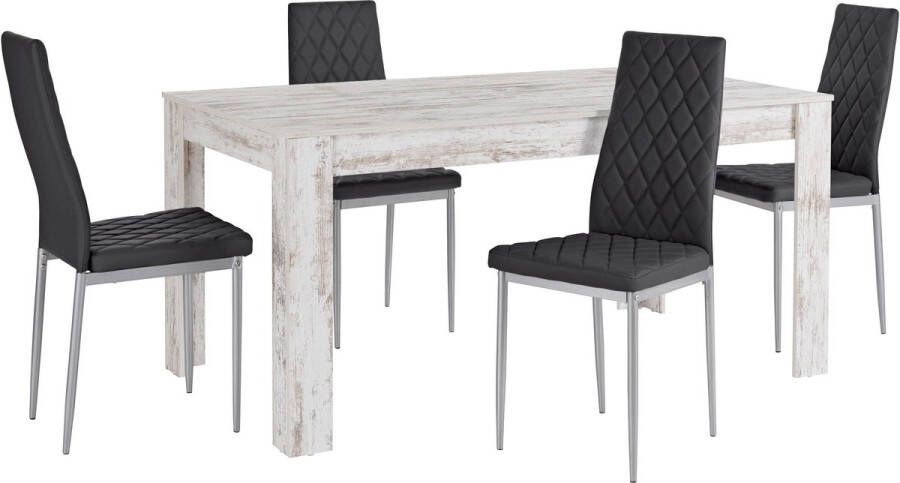 Loft24 Lynn & Brooke|Set van Eettafel 160x90cm met 4 Stoelen in Zwart - Foto 1